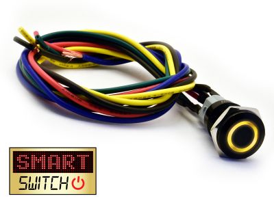 SmartSwitch HALO LED Black Latching Pigtailed 19mm 12V/3A Illuminated Round Switch - YELLOW