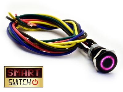 SmartSwitch HALO LED Black Momentary Pigtailed 19mm 12V/3A Illuminated Round Switch - PURPLE