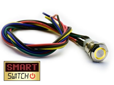 SmartSwitch HALO LED Chrome Momentary Pigtailed 19mm 12V/3A Illuminated Round Switch - YELLOW