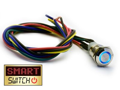 SmartSwitch HALO LED Chrome Latching Pigtailed 19mm 12V/3A Illuminated Round Switch - BLUE