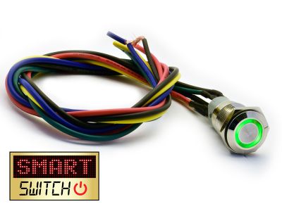 SmartSwitch HALO LED Chrome Latching Pigtailed 19mm 12V/3A Illuminated Round Switch - GREEN