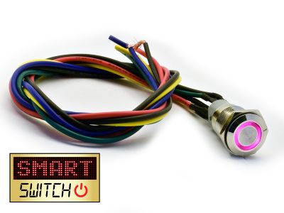 SmartSwitch HALO LED Chrome Momentary Pigtailed 19mm 12V/3A Illuminated Round Switch - PURPLE