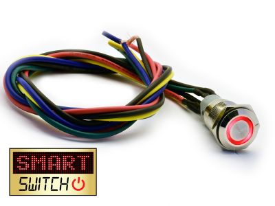 SmartSwitch HALO LED Chrome Latching Pigtailed 19mm 12V/3A Illuminated Round Switch - RED