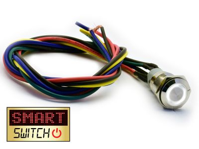 5 x SmartSwitch HALO LED Chrome Latching Pigtailed 19mm 12V/3A Illuminated Round Switch - WHITE
