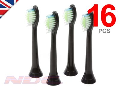 16 x BLACK Toothbrush Heads for Philips Sonicare DiamondClean Standard HX6064 W2