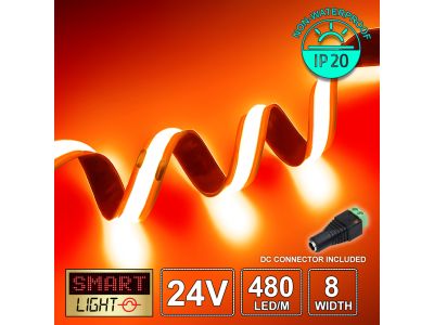 24V/5m RED COB LED Strip (480 LED / 10w /1100-1800mcd per meter)