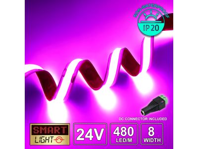 24V/5m PINK COB LED Strip (480 LED / 10w /1100-1800mcd per meter)