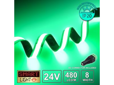 24V/5m GREEN COB LED Strip (480 LED / 10w /1100-1800mcd per meter)