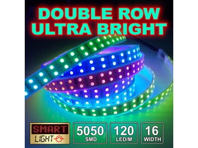 12V/5M Double-Row Ultra Bright RGB 600 LED Light Strip Sticky Tape 120LED/M 16mm