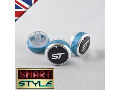 LIGHT BLUE (WITH LOGO) Aluminium Air-Con Knob Set for Ford Focus (ST STYLE)