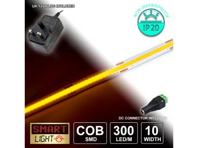 12V/1M YELLOW COB Continuous LED Strip Tape IP20/300 LED with 12V AC Adaptor