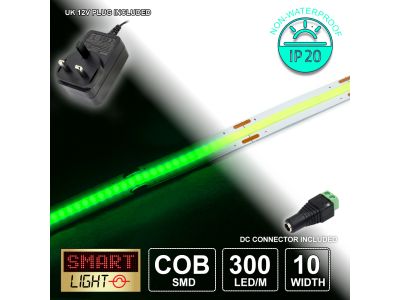 12V/1M GREEN COB Continuous LED Strip Tape IP20/300 LED with 12V AC Adaptor