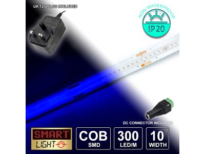 12V/1M BLUE COB Continuous LED Strip Tape IP20/300 LED with 12V AC Adaptor