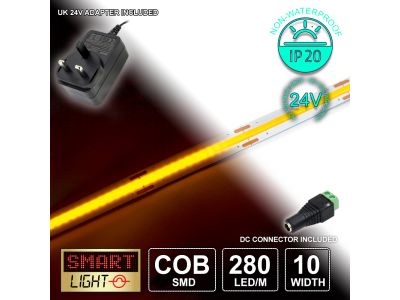 24V/1M YELLOW COB Continuous LED Strip Tape IP20/280 LED with 24V AC Adaptor