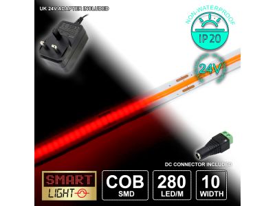 24V/1M RED COB Continuous LED Strip Tape IP20/280 LED with 24V AC Adaptor