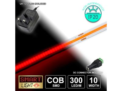 12V/5M RED COB Continuous LED Strip Tape IP20/1500 LED with 12V AC Adaptor