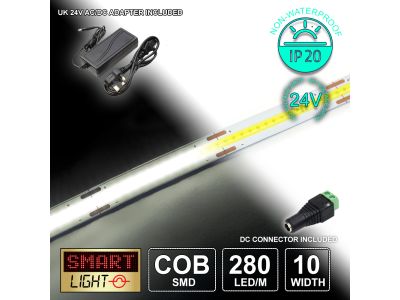 24V/5M COOL WHITE COB Continuous LED Strip Tape IP20/1400 LED with 24V AC Adaptor