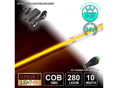 24V/5M YELLOW COB Continuous LED Strip Tape IP20/1400 LED with 24V AC Adaptor
