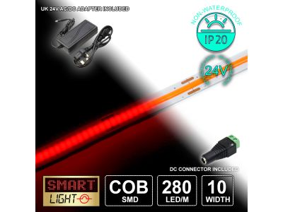 24V/5M RED COB Continuous LED Strip Tape IP20/1400 LED with 24V AC Adaptor