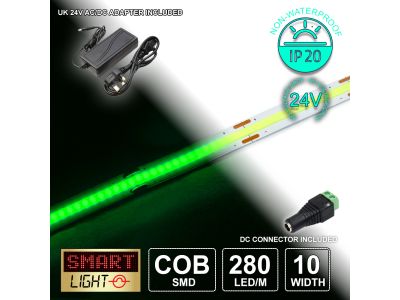 24V/5M GREEN COB Continuous LED Strip Tape IP20/1400 LED with 24V AC Adaptor