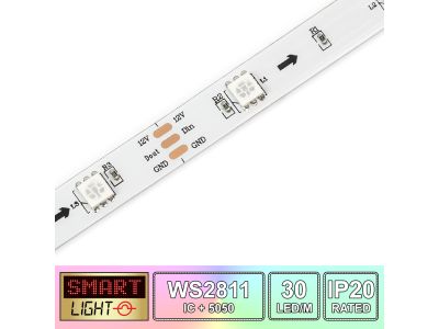 1M/30 LED WS2811/5050 RGB Addressable LED Strip 12V/IP20/White PCB (Strip Only)