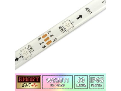 1M/30 LED WS2811/5050 RGB Addressable LED Strip 12V/IP65/White PCB (Strip Only)