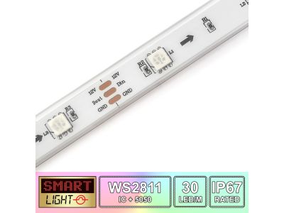 1M/30 LED WS2811/5050 RGB Addressable LED Strip 12V/IP67/White PCB (Strip Only)