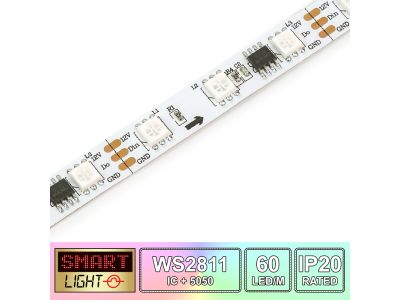 1M/60 LED WS2811/5050 RGB Addressable LED Strip 12V/IP20/White PCB (Strip Only)