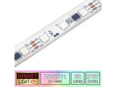 1M/60 LED WS2811/5050 RGB Addressable LED Strip 12V/IP67/White PCB (Strip Only)