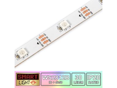 1M/30 LED WS2812B/5050 RGB Addressable LED Strip 5V/IP20/White PCB (Strip Only)
