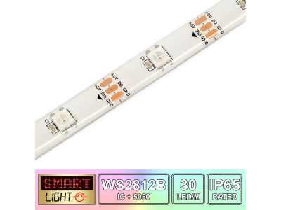 1M/30 LED WS2812B/5050 RGB Addressable LED Strip 5V/IP65/White PCB (Strip Only)