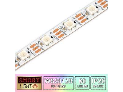 1M/60 LED WS2812B/5050 RGB Addressable LED Strip 5V/IP20/White PCB (Strip Only)