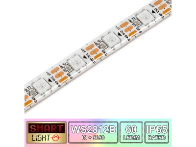 1M/60 LED WS2812B/5050 RGB Addressable LED Strip 5V/IP65/White PCB (Strip Only)