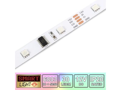 12V/1M 6803/5050 IP20 Non-Waterproof Strip 30 LED - Programmable RGB LED (Strip Only)