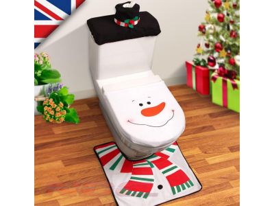 Snowman 3 PC Toilet Seat Cover Rug Set