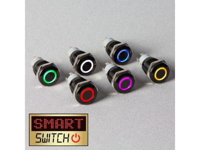 1 x SmartSwitch 19mm 12v Black Metal Momentary Angel Eye Halo Illuminated LED Switch