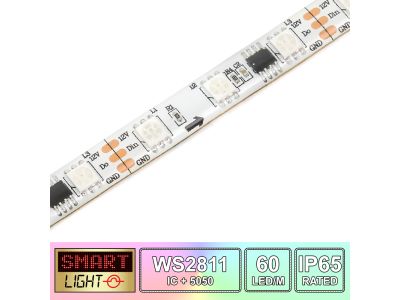 60 LED/M WS2811 / SMD 5050 RGB Addressable LED Strip IP65 (White PCB)