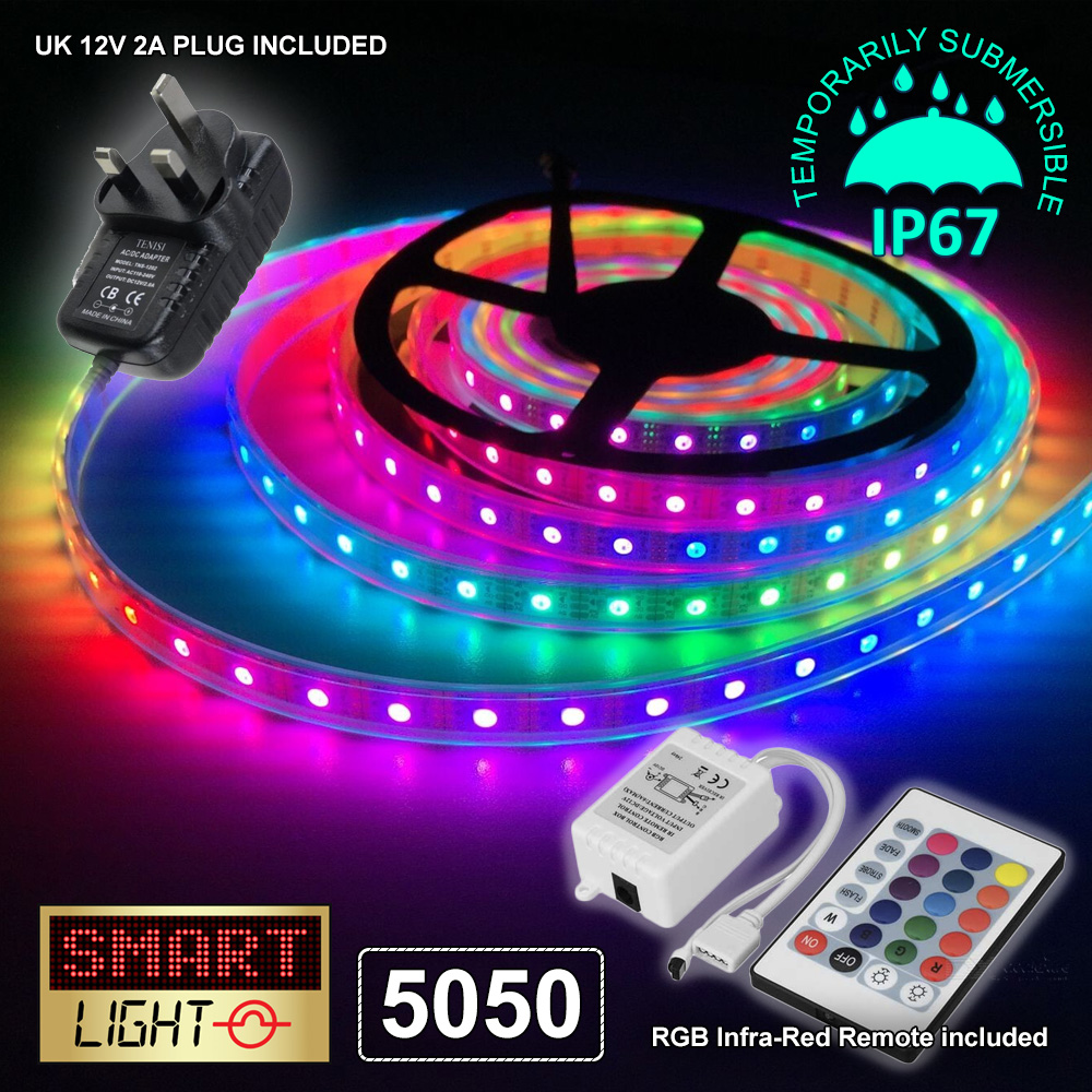 RGB LED 5M-10M Strip Light Tape XMAS Cabinet Kitchen Ceiling WATERPROOF 5050 12V - Picture 13 of 35
