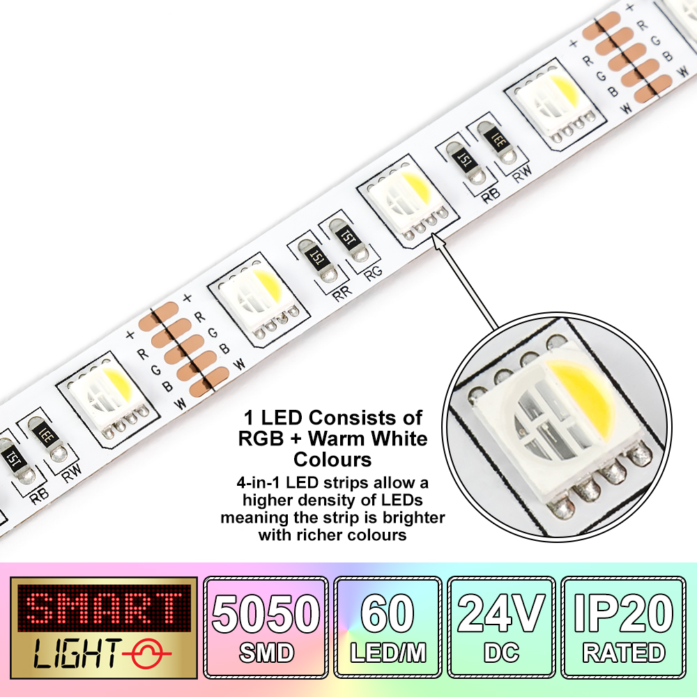 1-10m RGBW/RGBWW 4-in-1 Colour Changing LED Light Strip *24V*5050*60 LED/M* - Picture 3 of 10