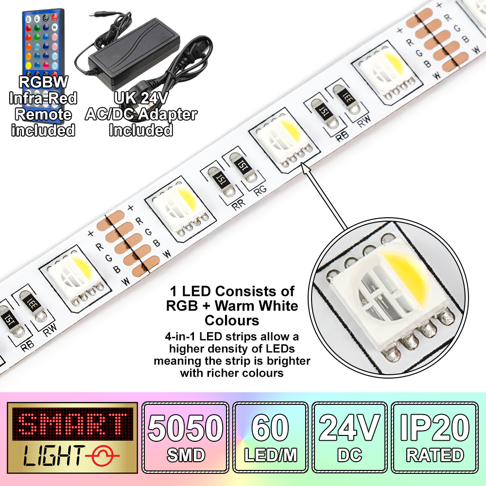 24V RGBW/RGBWW 4-in-1 LED Strip Light/Tape  Kitchen/Cabinet/Xmas *1-20m*5050* - Picture 10 of 36