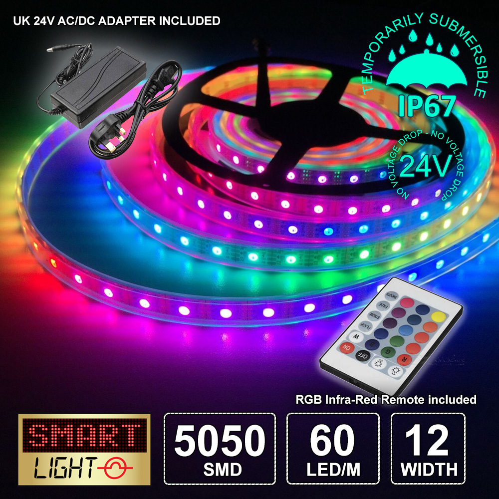 24V RGB LED 1M-20M Strip Light Tape XMAS Cabinet Kitchen Ceiling WATERPROOF 5050 - Picture 17 of 35