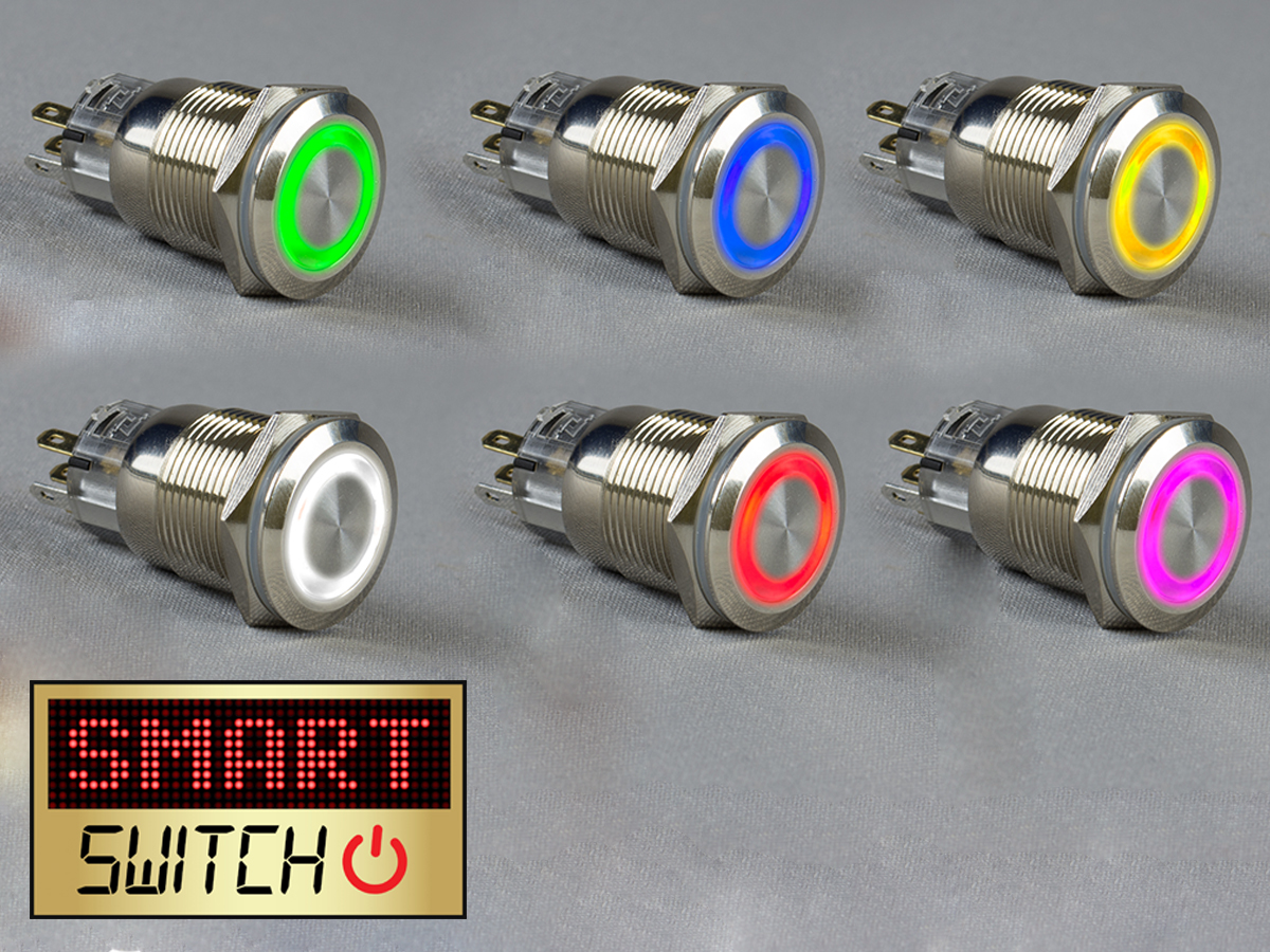 SmartSwitch 12V/24V 22mm IP67 Steel LED Illuminated ON/OFF HALO Button